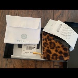 Versace calf hair compact zippy wallet